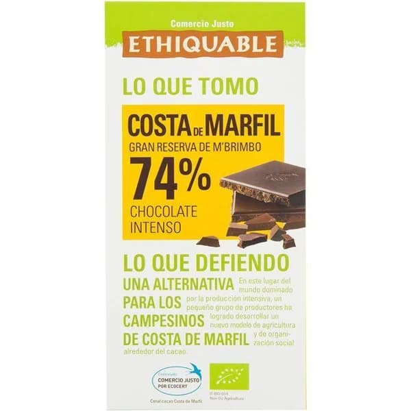 Chocolate negro 74% Costa de Marfil ETHIQUABLE, tableta 100 g - 0.1 kg - Imagen del producto en Findit