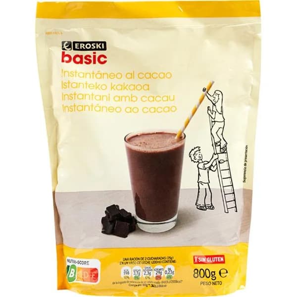 Instantáneo al cacao EROSKI BASIC, bolsa 800 g - 0.8 kg - Imagen del producto en Findit
