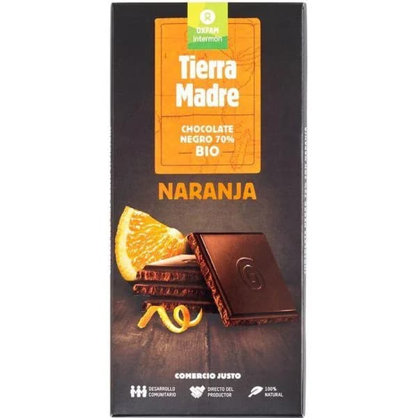 Chocolate negro 70% sabor naranja OXFAM, tableta 100 g - 0.1 kg - Imagen del producto en Findit