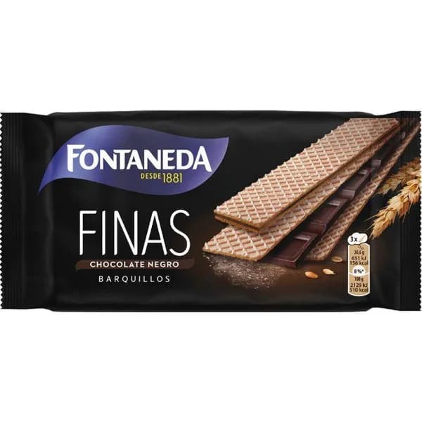 Barquillo de chocolate negro FONTANEDA FINAS, paquete 92 g - 0.09 kg - Imagen del producto en Findit