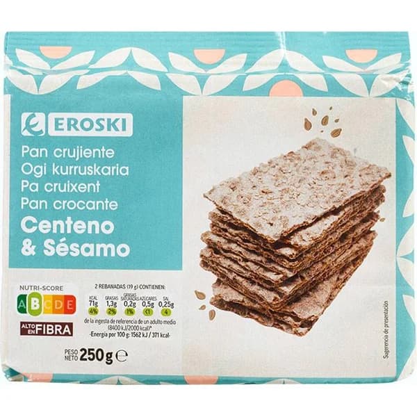 Pan de centeno y sésamo EROSKI, paquete 250 g - 0.25 kg - Imagen del producto en Findit