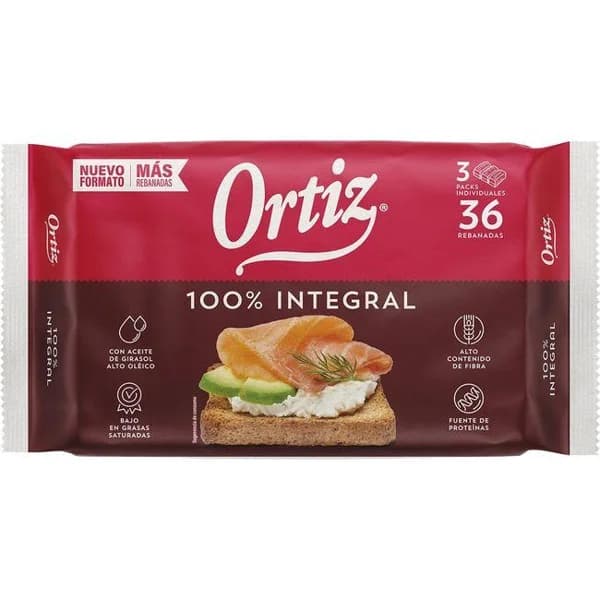 Pan tostado integral ORTIZ, 36 rebanadas, paquete 320 g - 0.32 kg - Imagen del producto en Findit