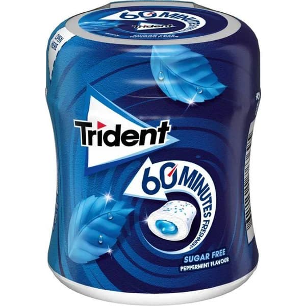 Chicle de menta 60 minutos Lc TRIDENT, bote 68,2 g - 1 ud - Imagen del producto en Findit