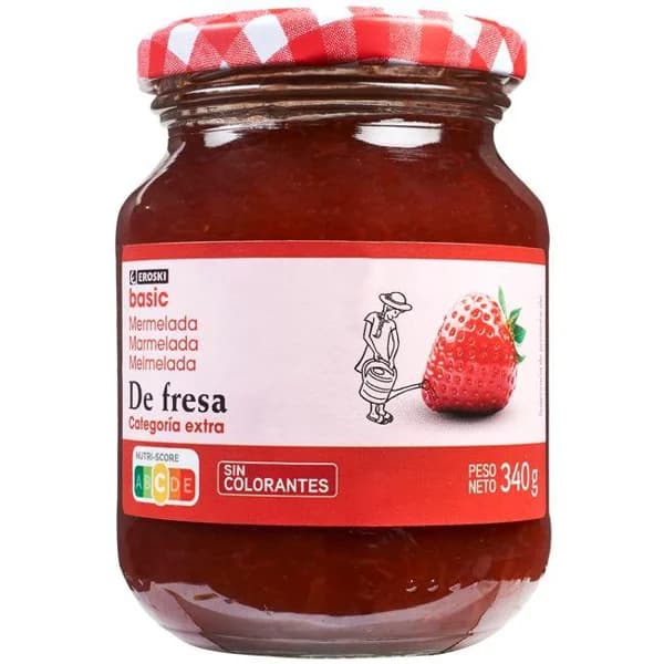Mermelada de fresa EROSKI basic, frasco 340 g - 0.34 kg - Imagen del producto en Findit