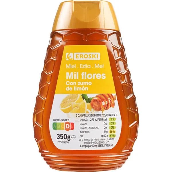 Miel con limón EROSKI, dosificador 350 g - 0.35 kg - Imagen del producto en Findit