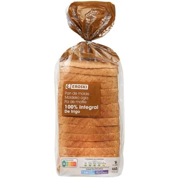 Pan de molde integral con corteza EROSKI, paquete 460 g - 0.46 kg - Imagen del producto en Findit