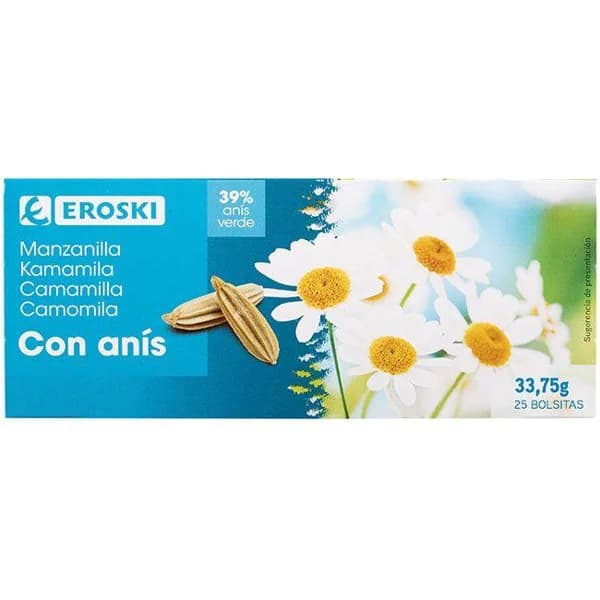 Manzanilla con anís EROSKI, caja 25 sobres - 25 ud - Imagen del producto en Findit