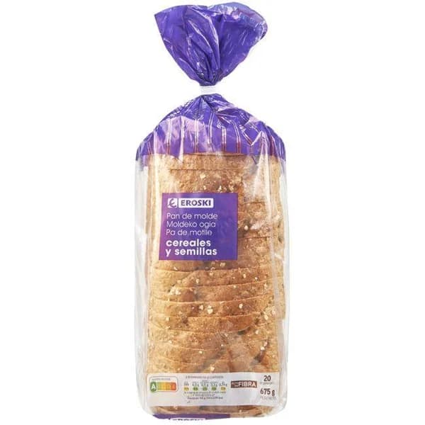 Pan de molde cereales-semillas EROSKI, paquete 675 g - 0.68 kg - Imagen del producto en Findit