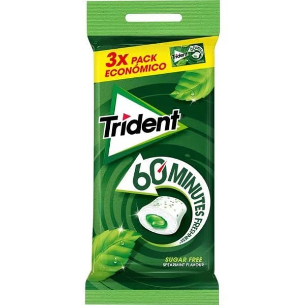 Chicle de hierbabuena 60 minutos TRIDENT, pack 3x22 g - 0.07 kg - Imagen del producto en Findit