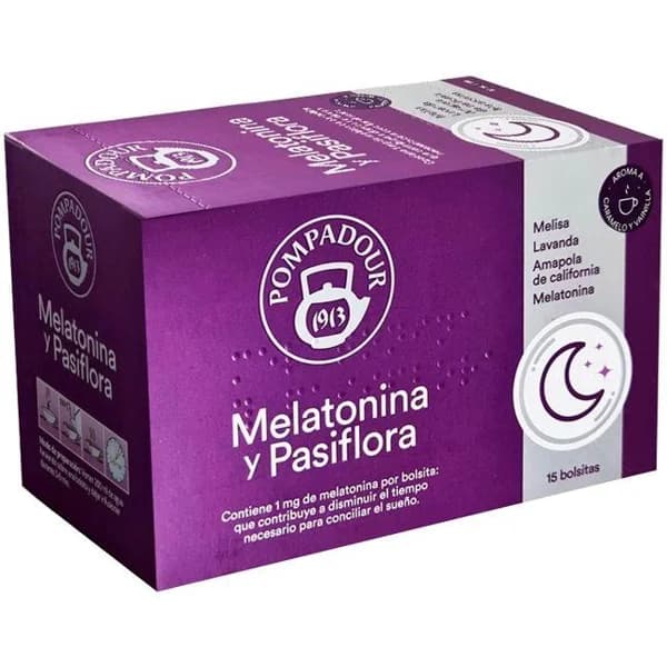 Infusión de melatonina y pasiflora POMPADOUR, caja 15 sobres - 15 ud - Imagen del producto en Findit