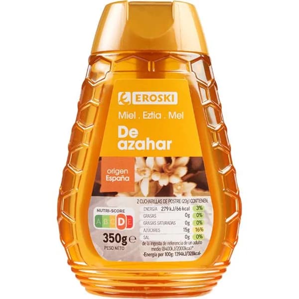 Miel de azahar EROSKI, dosificador 350 g - 0.35 kg - Imagen del producto en Findit