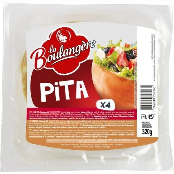 Pan de pita griego LA BOULANGERE, 4 uds., paquete 320 g - 0.32 kg - Imagen del producto en Findit