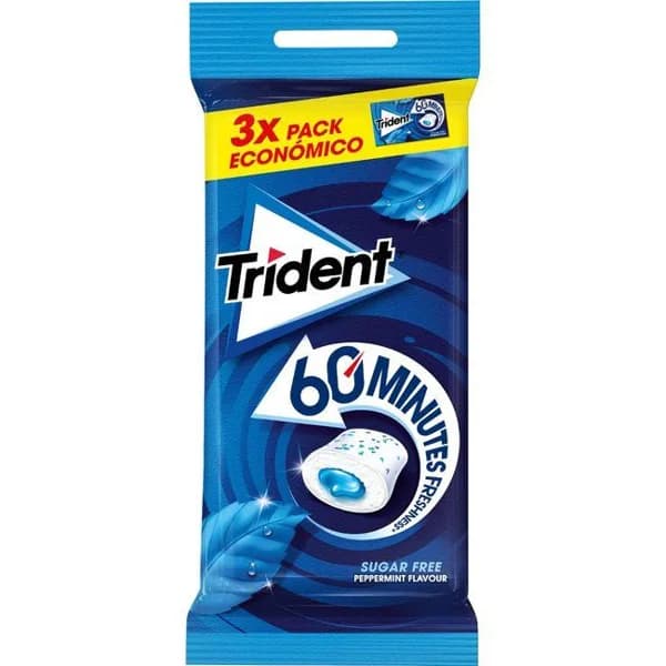 Chicle de menta sin azúcar 60 minutos TRIDENT, pack 3x22 g - 1 ud - Imagen del producto en Findit