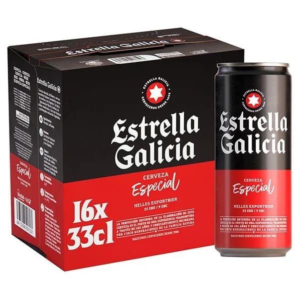 Cerveza especial ESTRELLA GALICIA, pack lata 16x33 cl - 5.28 l - Imagen del producto en Findit