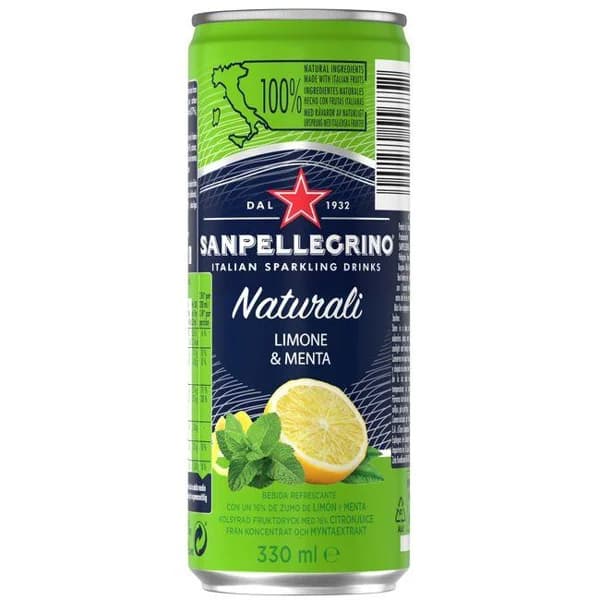 Agua con gas y zumo de limón y menta S. PELLEGRINO, lata 33 cl - 0.33 l - Imagen del producto en Findit