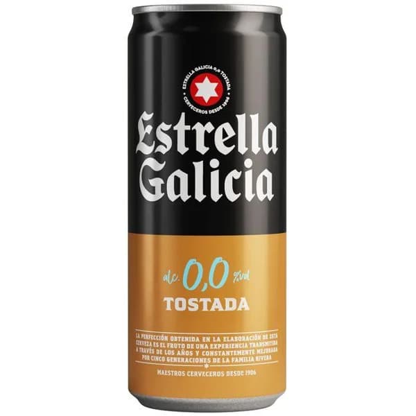 Cerveza 0,0 tostada ESTRELLA GALICIA, lata 33 cl - 0.33 l - Imagen del producto en Findit