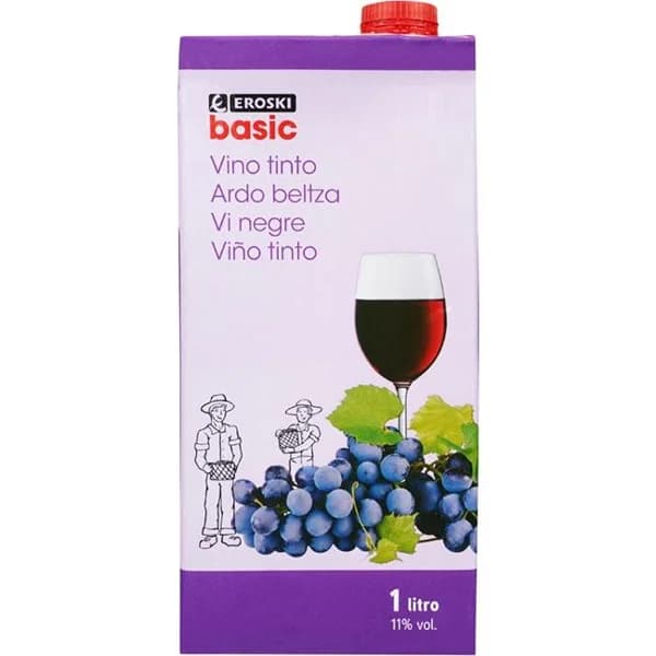 Vino Tinto EROSKI basic, brik 1 litro - 1 l - Imagen del producto en Findit