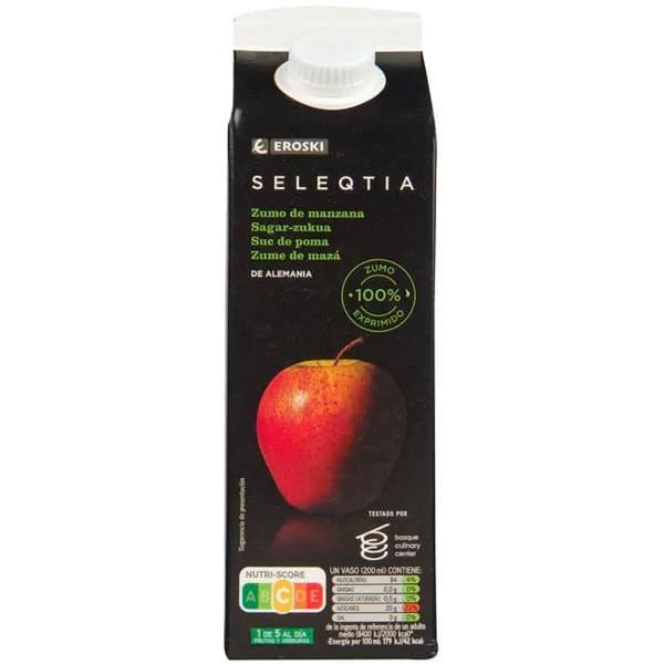 Zumo de manzana exprimido Eroski SELEQTIA, brik 1 litro - 1 ud - Imagen del producto en Findit
