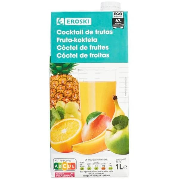 Cocktail de frutas EROSKI, brik 1 litro - 1 ud - Imagen del producto en Findit