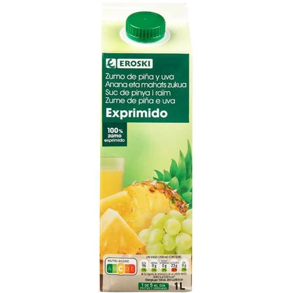 Zumo de piña-uva EROSKI, brik 1 litro - 1 ud - Imagen del producto en Findit