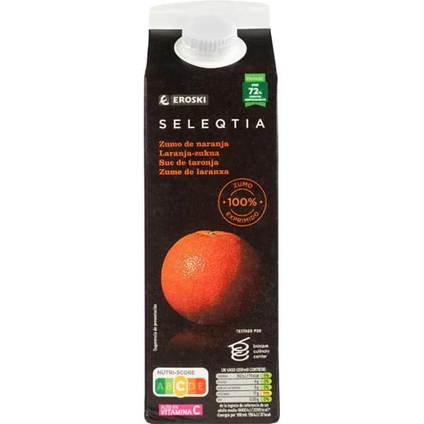 Zumo de naranja 100% exprimida EROSKI SELEQTIA, brik 1 litro - 1 l - Imagen del producto en Findit