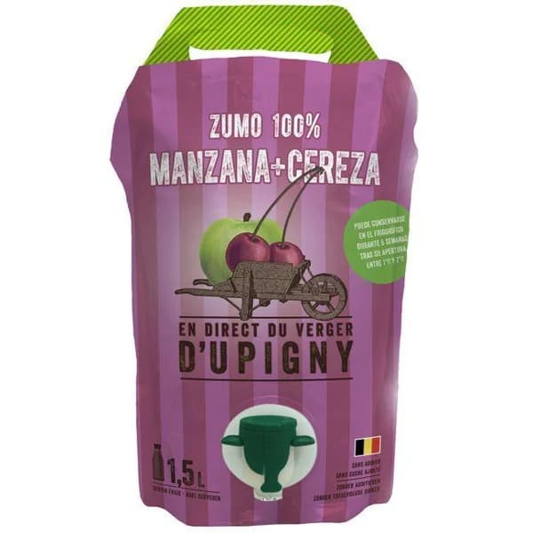 Zumo exprimido de manzana y cereza D'UPIGNY, bolsa 1,5 litros - 1 ud - Imagen del producto en Findit