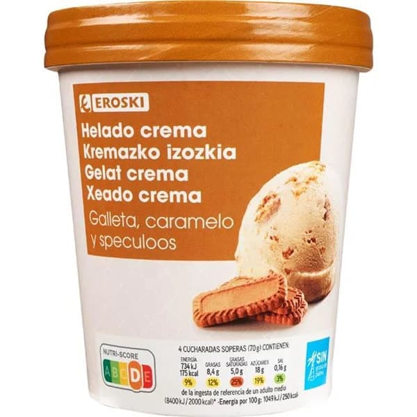Helado de galleta speculoos EROSKI, tarrina 500 ml - 0.5 l - Imagen del producto en Findit