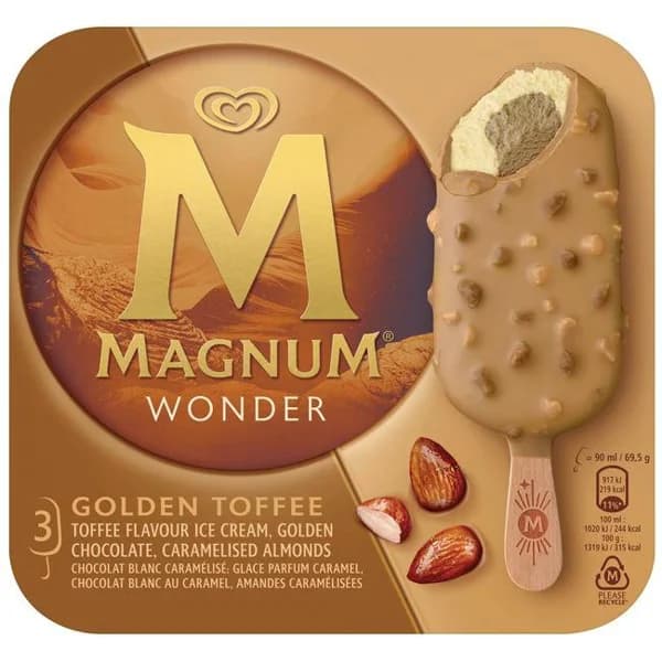 Helado Wonder Golden Toffee MAGNUM, pack 3x90 ml - 0.27 l - Imagen del producto en Findit