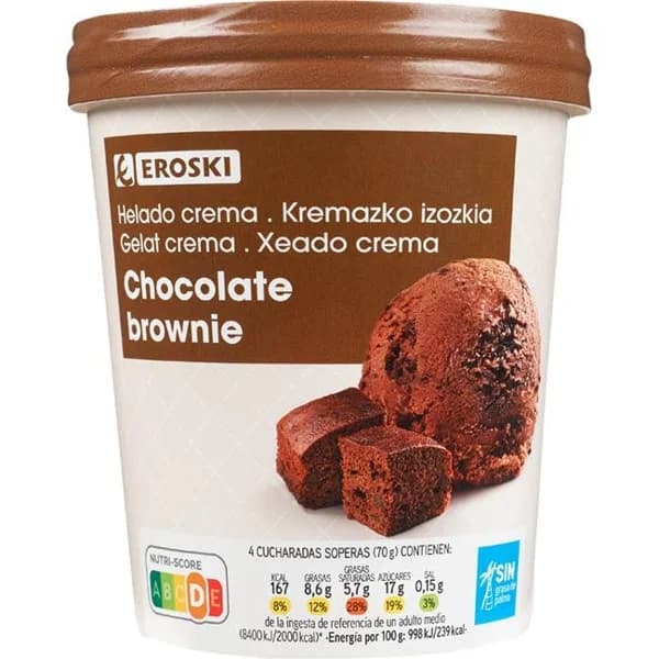 Helado de chocolate brownie EROSKI, tarrina 500 ml - 0.5 l - Imagen del producto en Findit
