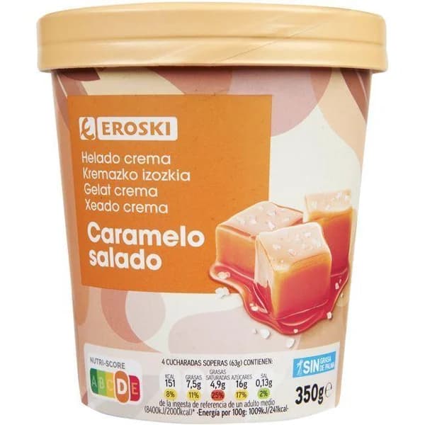 Helado de caramelo salado EROSKI, tarina 500 ml - 0.5 l - Imagen del producto en Findit