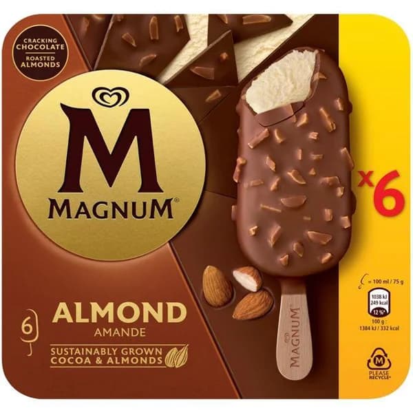 Helado de almendras MAGNUM, 6 uds, caja 492 g - 0.49 kg - Imagen del producto en Findit