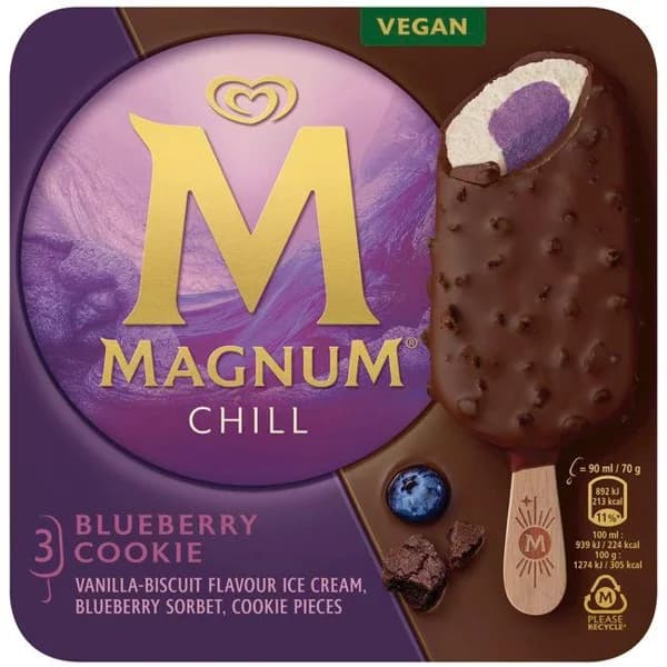 Helado Chill Blueberry cookie MAGNUM, pack 3x90 ml - 0.27 l - Imagen del producto en Findit