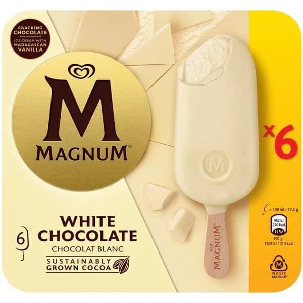 Helado White MAGNUM, 6 uds, caja 441 g - 0.44 kg - Imagen del producto en Findit