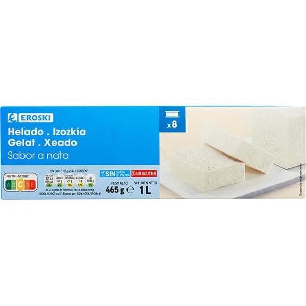 Helado corte de nata EROSKI, bloque 1 litro - 1 l - Imagen del producto en Findit