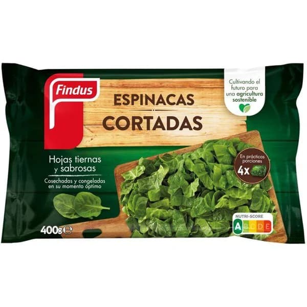Espinacas cortadas FINDUS, bolsa 400 g - 0.4 kg - Imagen del producto en Findit