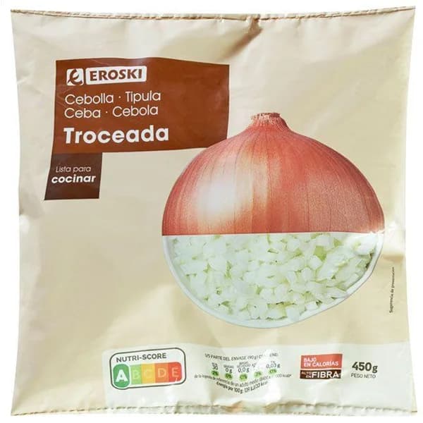 Cebolla troceada EROSKI, bolsa 450 g - 0.45 kg - Imagen del producto en Findit