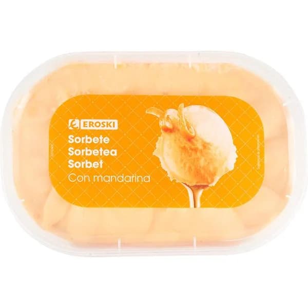 Helado sorbete de mandarina EROSKI, tarrina 1 litro - 1 l - Imagen del producto en Findit