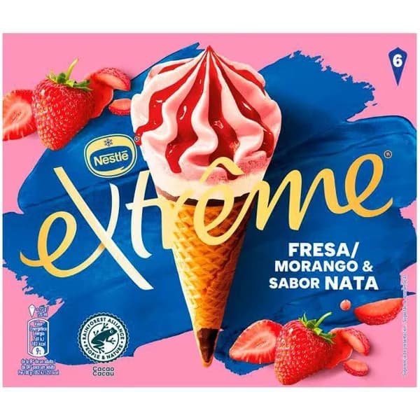 Cono de fresa y nata EXTREME, 6 uds, caja 438 g - 0.44 kg - Imagen del producto en Findit