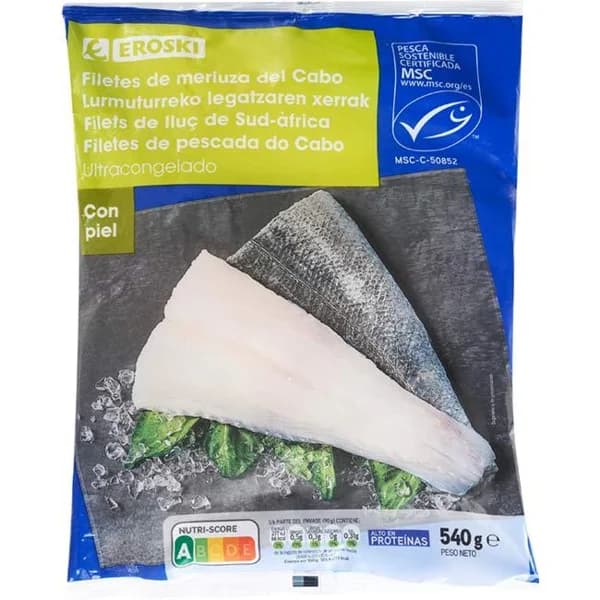 Filete de merluza con piel EROSKI, bolsa 540 g - 0.54 kg - Imagen del producto en Findit