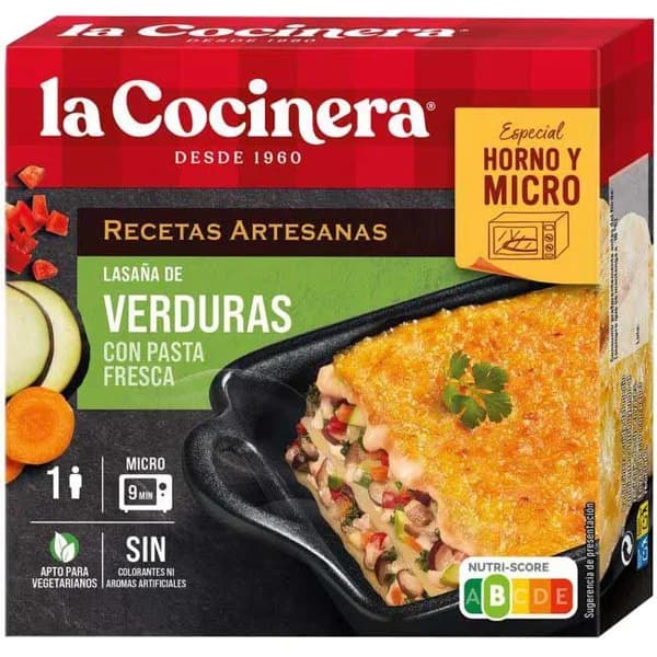 Lasaña de verduras LA COCINERA, caja 280 g - 0.28 kg - Imagen del producto en Findit