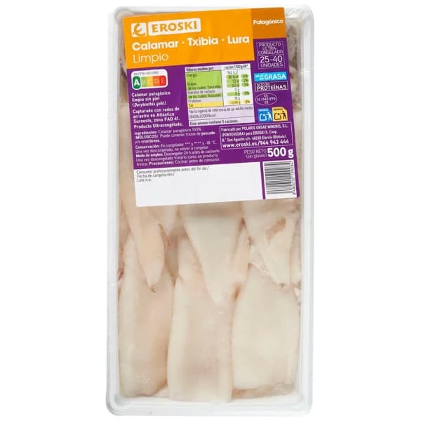 Calamar patagónico limpio EROSKI, caja 500 g - 0.5 kg - Imagen del producto en Findit