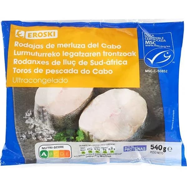 Rodajas de merluza EROSKI, bolsa 540 g - 1 ud - Imagen del producto en Findit