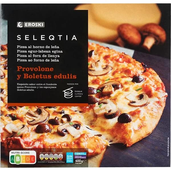 Pizza provolone-boletus Eroski SELEQTIA, 1 unid., 400 g - 0.4 kg - Imagen del producto en Findit