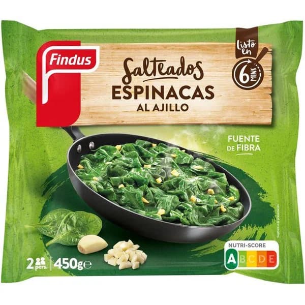 Espinacas al ajillo FINDUS, bolsa 450 g - 0.45 kg - Imagen del producto en Findit
