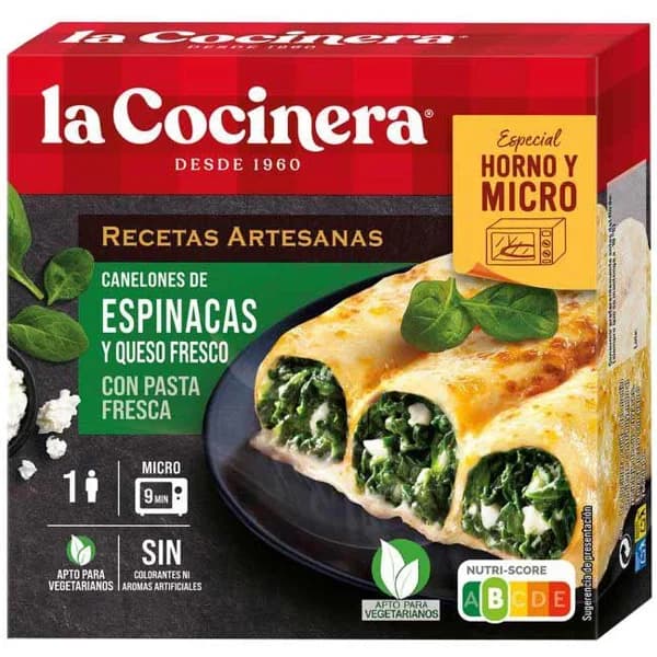 Canelones de espinacas y queso fresco LA COCINERA, caja 280 g - 0.28 kg - Imagen del producto en Findit