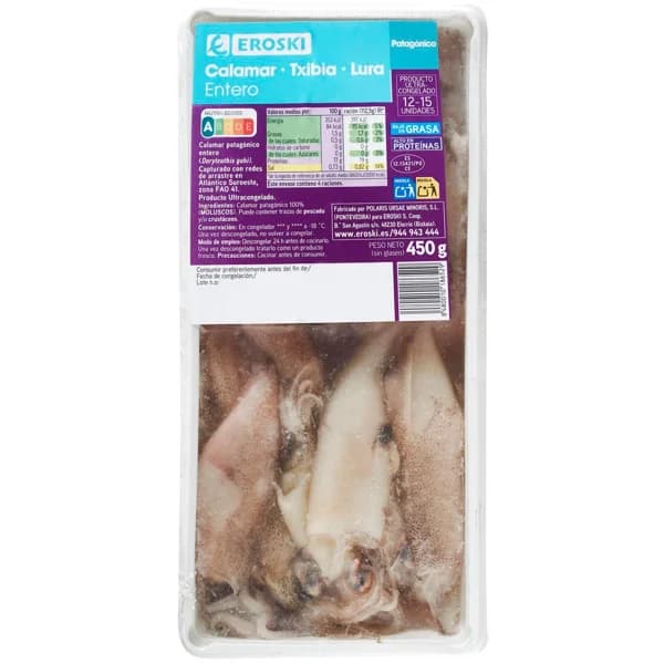 Calamar patagónico entero EROSKI, bolsa 450 g - 0.45 kg - Imagen del producto en Findit