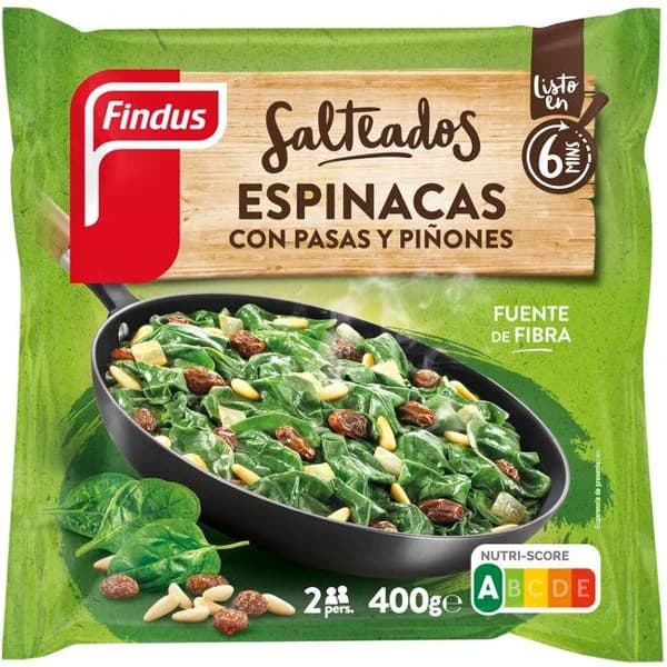 Espinacas con pasas y piñones FINDUS, bolsa 400 g - 0.4 kg - Imagen del producto en Findit