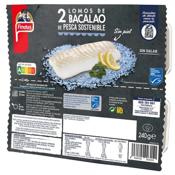 Lomos de bacalao natural MSC FINDUS, caja 240 g - 0.24 kg - Imagen del producto en Findit