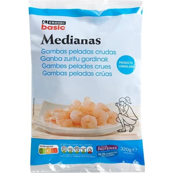 Gamba pelada mediana EROSKI BASIC, bolsa 320 g - 0.32 kg - Imagen del producto en Findit