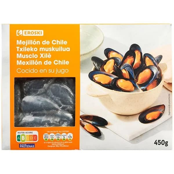 Mejillón en su jugo EROSKI, caja 450 g - 1 ud - Imagen del producto en Findit